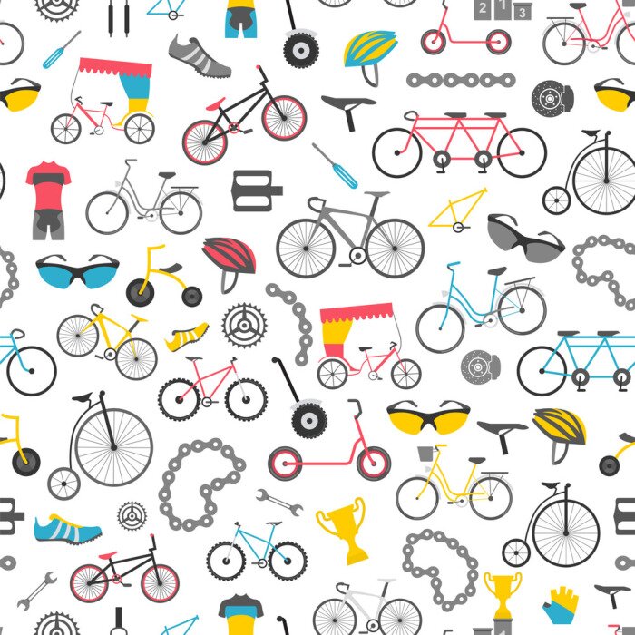 Tapete Fahrrad nahtlose Muster. Farbe flaches Design. Vektorillustrationen