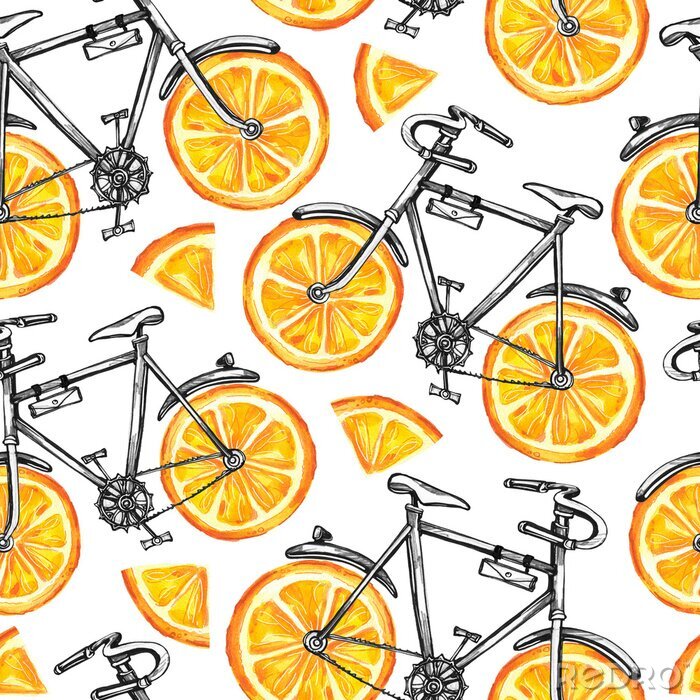 Tapete Fahrräder mit orangefarbenen Stiften