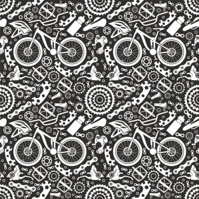 Tapete Fahrräder. Nahtloses Muster von Fahrradteilen. Isoliertes Vektorbild