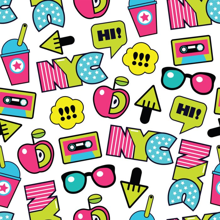 Tapete Farbe trendiges nahtloses amerikanisches Muster mit Etiketten