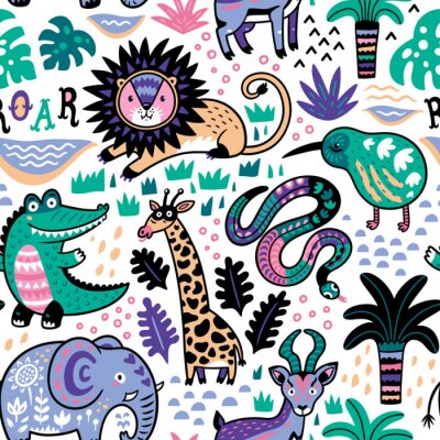 Tapete Fashion Safari nahtlose Muster mit Dschungel Tiere in Vektor