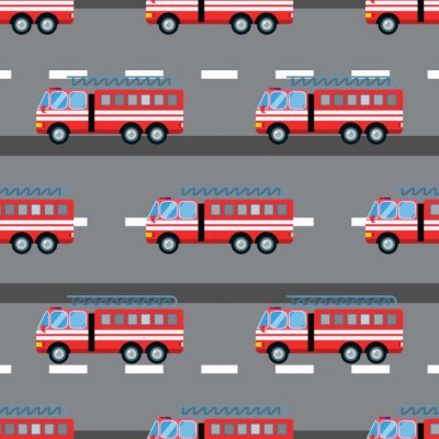 Tapete Feuer-LKW-Auto Vektor-Illustration nahtlose Muster Cartoon schnell Notfall-Service Transport