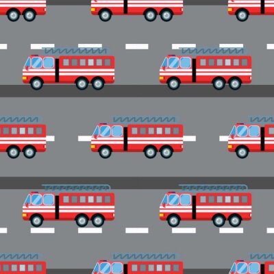 Tapete Feuer-LKW-Auto Vektor-Illustration nahtlose Muster Cartoon schnell Notfall-Service Transport