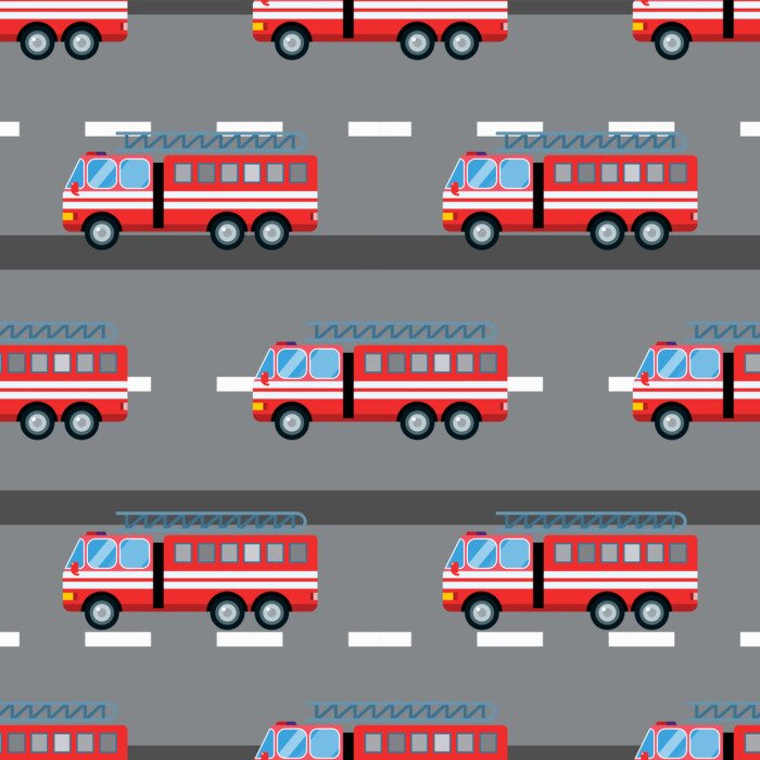 Tapete Feuer-LKW-Auto Vektor-Illustration nahtlose Muster Cartoon schnell Notfall-Service Transport