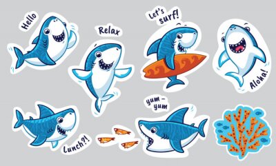 Sticker Fische Ozean lustiger blauer Hai