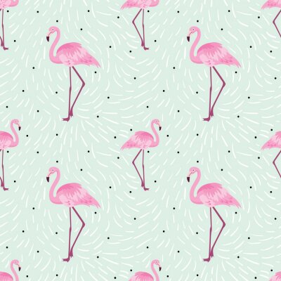 Tapete Flamingo-Motiv auf einem gemusterten grünen Hintergrund