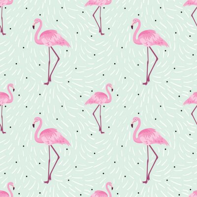 Tapete Flamingo-Motiv auf einem gemusterten grünen Hintergrund