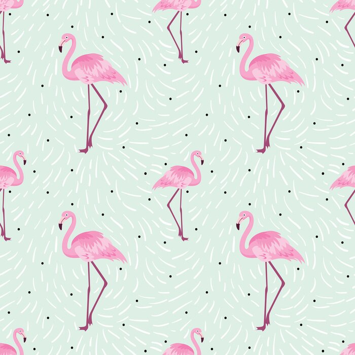 Tapete Flamingo-Motiv auf einem gemusterten grünen Hintergrund