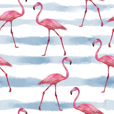 Tapete Flamingos auf einem gestreiften Muster