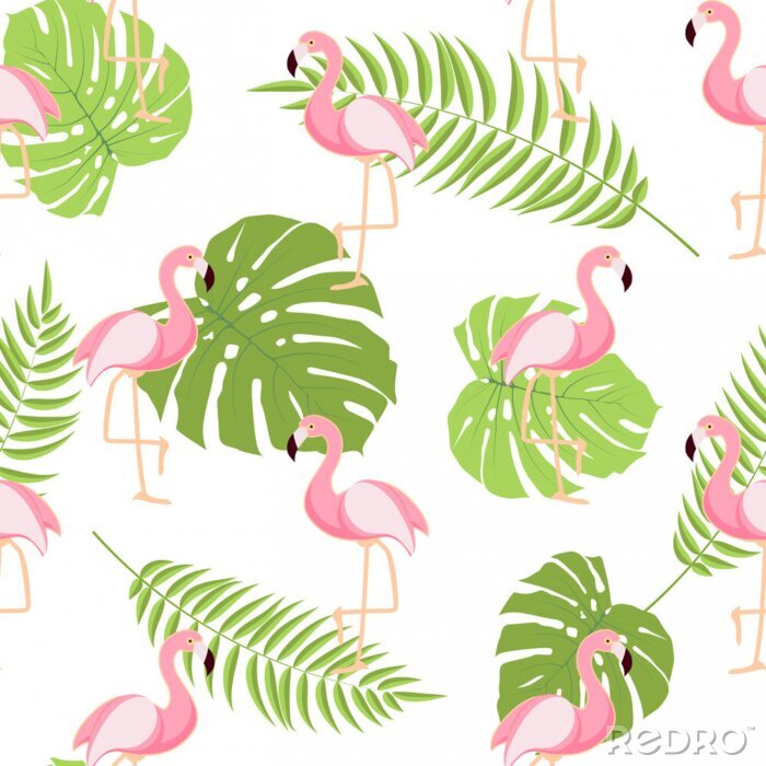 Tapete Flamingos umzingelt von Blättern