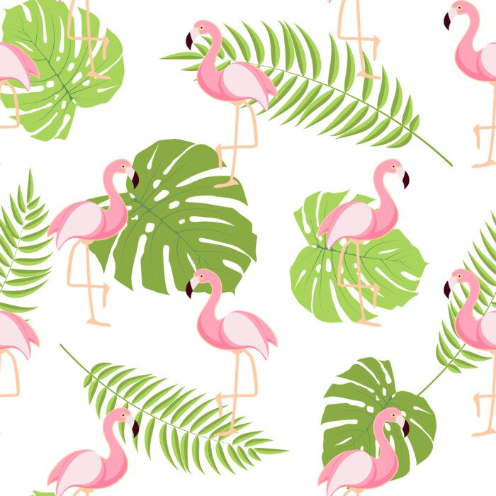 Tapete Flamingos umzingelt von Blättern