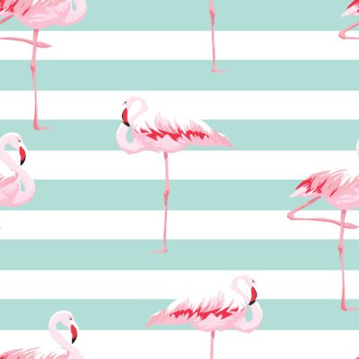 Tapete Flamingos und weiß-grüne horizontale Streifen