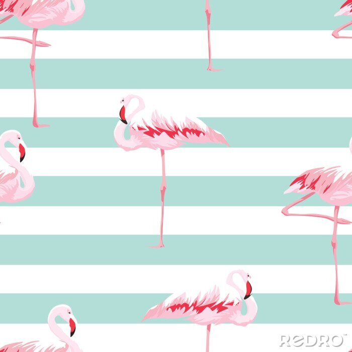 Tapete Flamingos und weiß-grüne horizontale Streifen