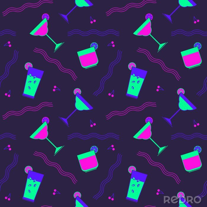 Tapete Flat cocktail party vector seamless pattern
