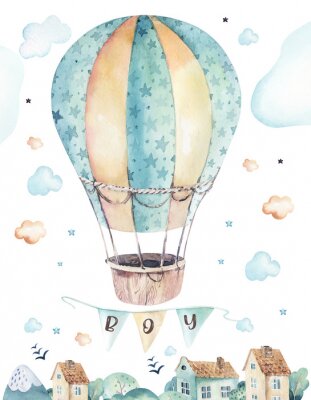 Poster Fliegender Ballon für ein Jungenzimmer