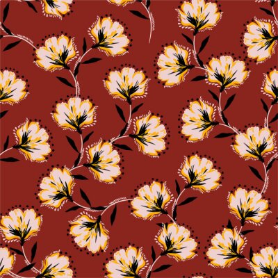 Tapete Floral bouquet vector pattern with blooming retro flowers seamless pattern in vector EPS10 ,Design for fashion ,fabric,web,wallpaper,wrapping