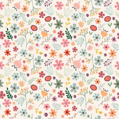 Tapete Floral nahtlose Muster mit Hand gezeichneten Blumen und Pflanzen