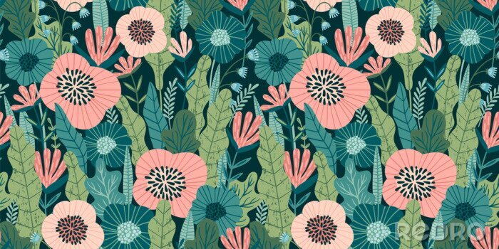Tapete Floral seamless pattern. Vector design for paper, cover, fabric, interior decor