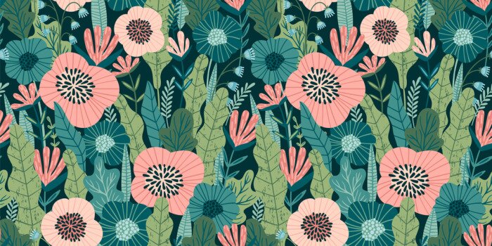 Tapete Floral seamless pattern. Vector design for paper, cover, fabric, interior decor