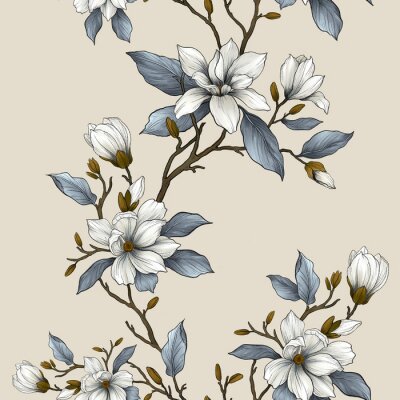Tapete 
Floral seamless pattern with blooming magnolia