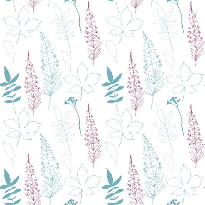 Tapete Floral Vektor nahtlose Muster mit verschiedenen Hand gezeichneten Blätter, wilde Blumen und Pflanzen