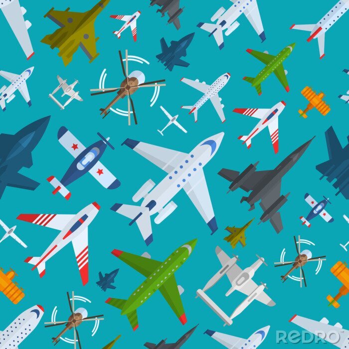 Tapete Flugzeug Ebenen Draufsicht Vektor-Illustration nahtlose Muster