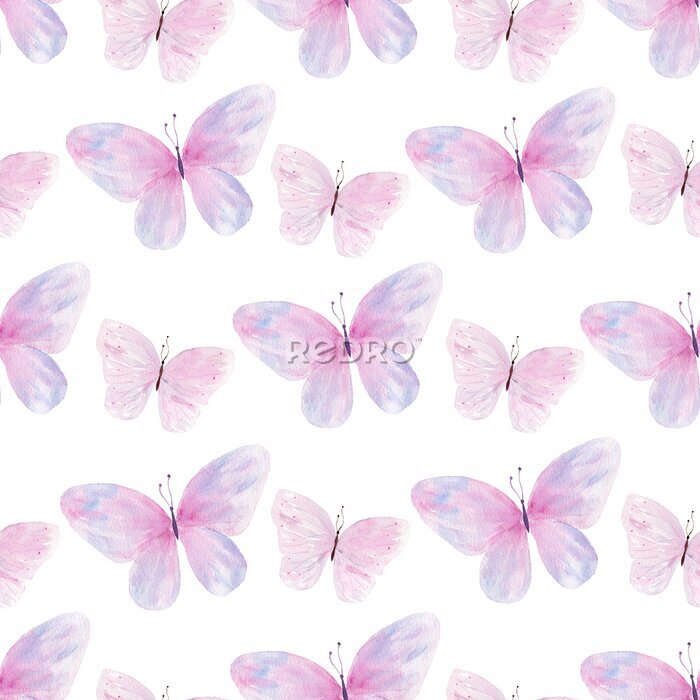 Tapete Flying butterflies hand drawn watercolor seamless pattern