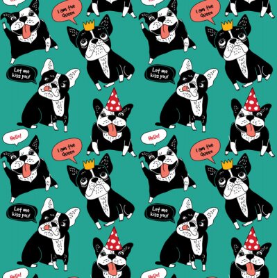 Tapete Französische Bulldoggen auf buntem Hintergrund