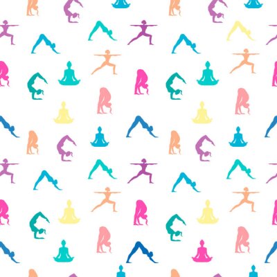Tapete Frauen im Yoga stellen nahtlosen Musterhintergrund auf