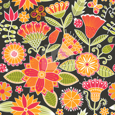 Tapete Fröhliche Garten Folklore