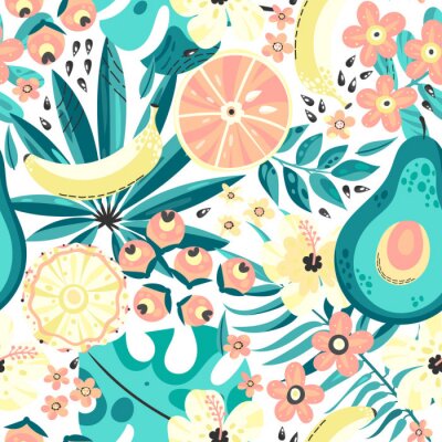 Tapete Früchte zwischen tropischen Blättern