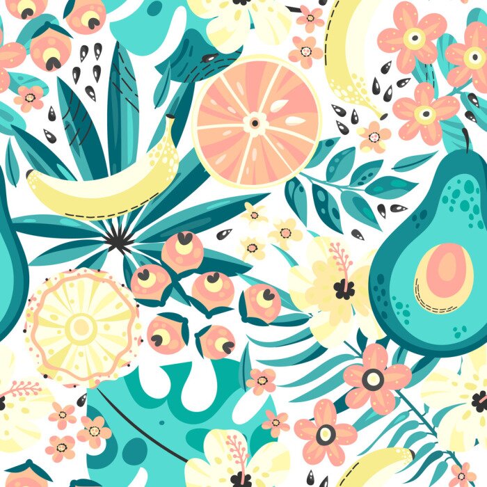 Tapete Früchte zwischen tropischen Blättern