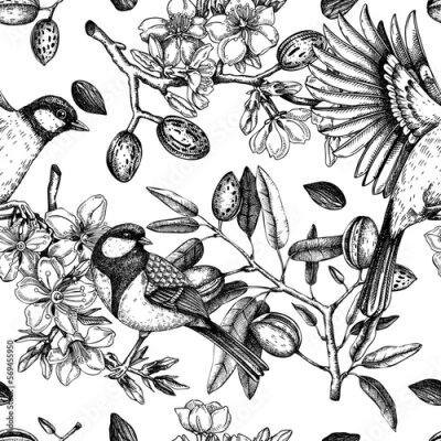 Tapete Frühlingsvögel auf den Bäumen