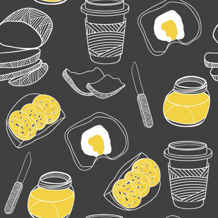 Tapete Frühstückselemente auf dunklem Hintergrund