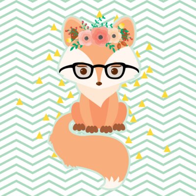 Tapete Fuchs mit Brille und Blumenkranz auf dem Kopf