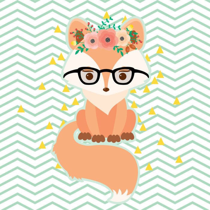 Tapete Fuchs mit Brille und Blumenkranz auf dem Kopf