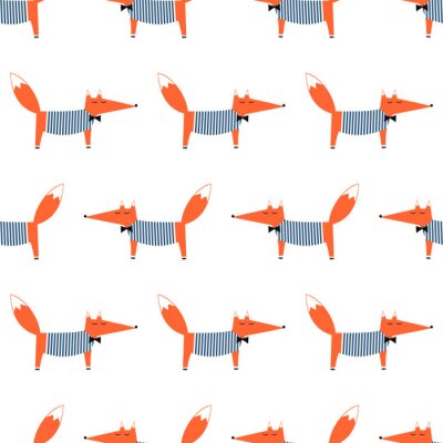 Tapete Füchse in gestreiften Blusen auf weißem Hintergrund