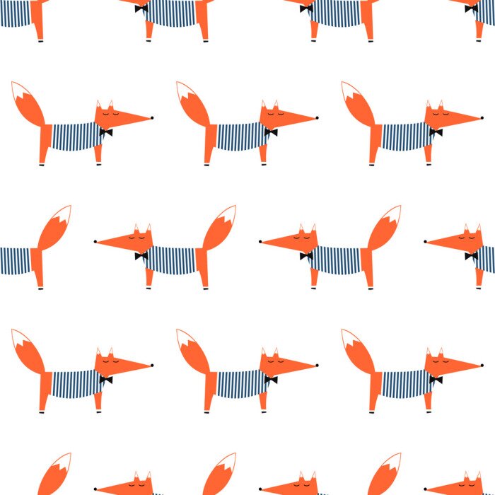 Tapete Füchse in gestreiften Blusen auf weißem Hintergrund