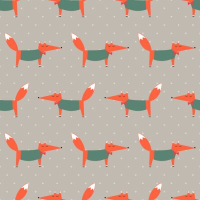 Tapete Füchse in grünen Pullovern auf beigem Hintergrund