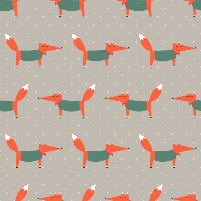 Tapete Füchse in grünen Pullovern auf beigem Hintergrund