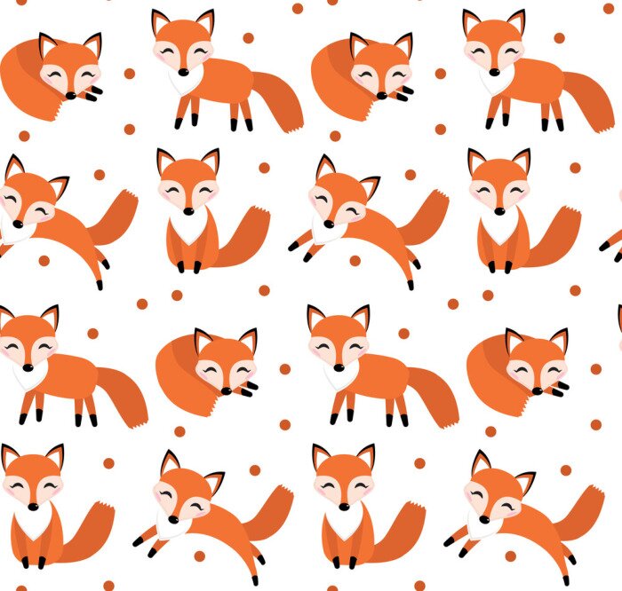 Tapete Füchse in verschiedenen Positionen und rote Punkte