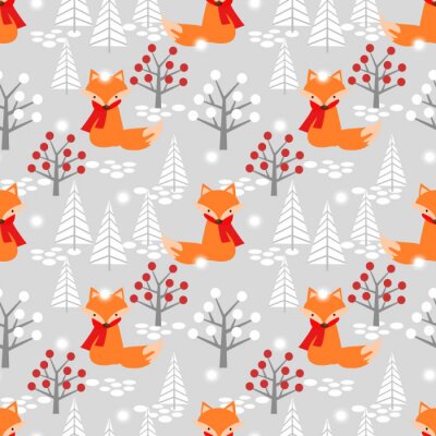 Tapete Füchse mit Schals und weiße Bäume