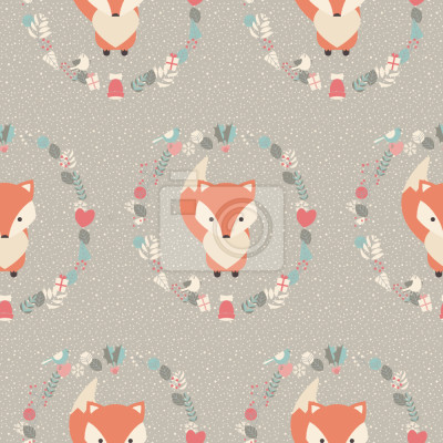 Tapete Füchse umgeben von Weihnachtsschmuck