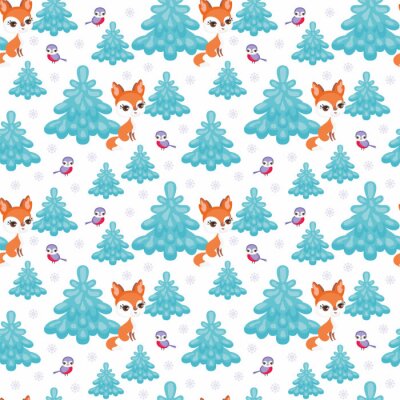 Tapete Füchse und Vögel im Winterwald