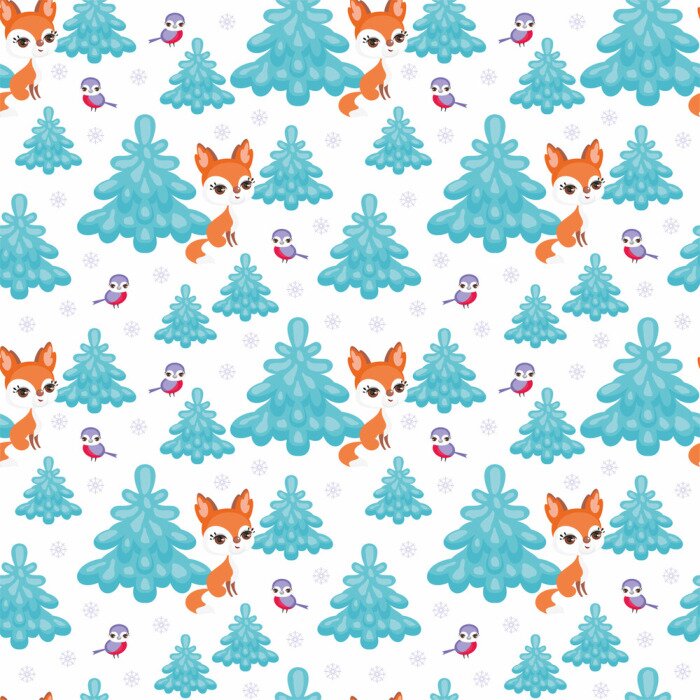 Tapete Füchse und Vögel im Winterwald