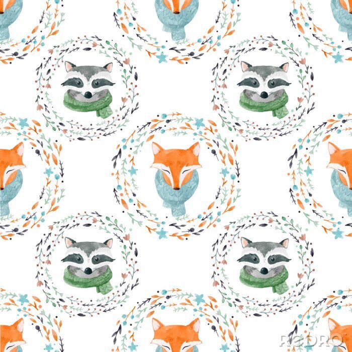 Tapete Füchse und Waschbären in Rahmen