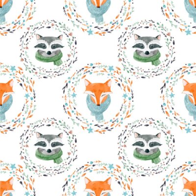 Tapete Füchse und Waschbären in Rahmen