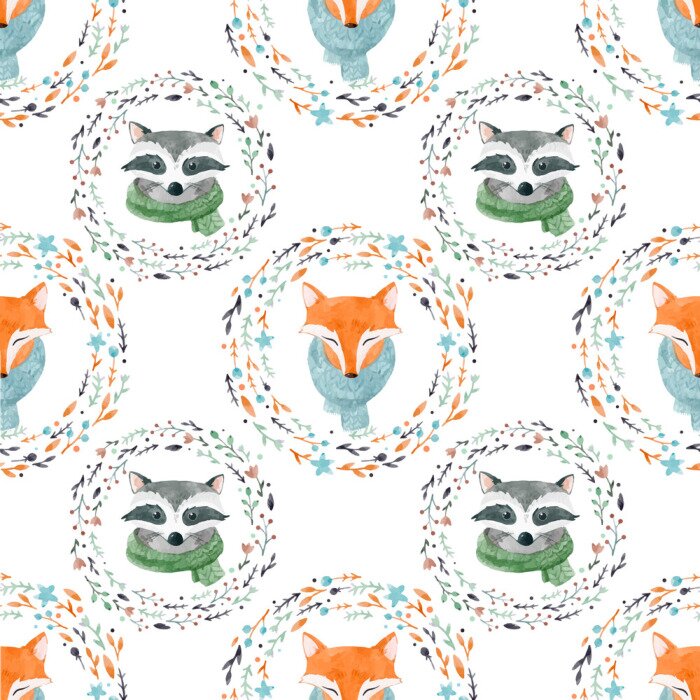 Tapete Füchse und Waschbären in Rahmen