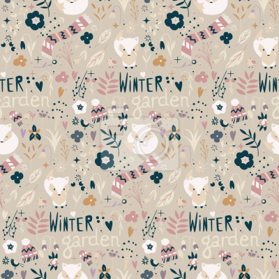 Tapete Füchse und Wintermützen und -schals