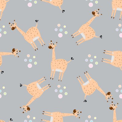 Tapete Für Kinder fröhliche Giraffen auf grauem Hintergrund